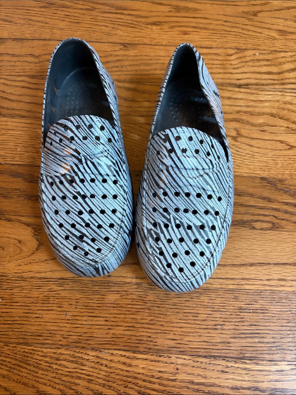 Kids Slip-On FLoafers in Light Blue Zebra Print